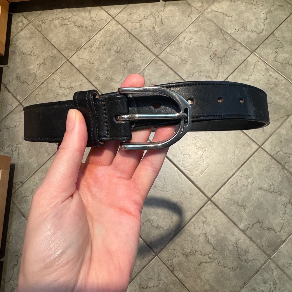 Stirrup buckle leather belt made in USA